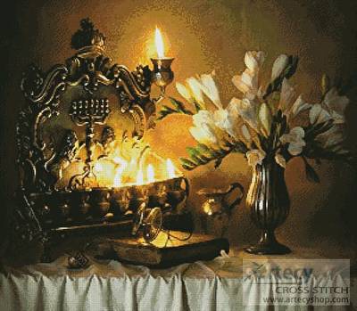 cross stitch pattern Hanukkah with Flowers