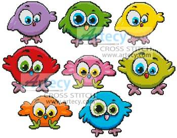cross stitch pattern Cartoon Birds Singles