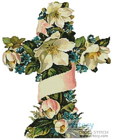 cross stitch pattern Cross of Flowers 1