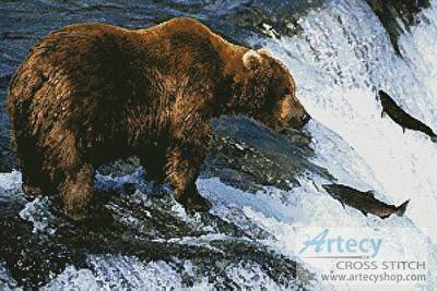 cross stitch pattern Grizzly Bear Salmon Fishing