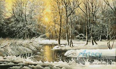 cross stitch pattern Golden Winter Lake