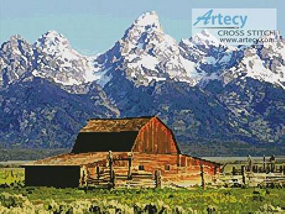 cross stitch pattern Grand Tetons Barn