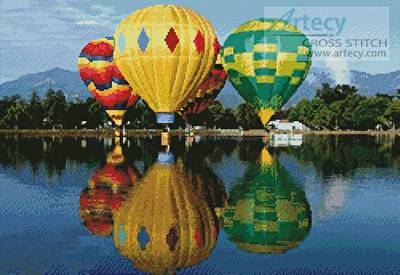 cross stitch pattern Hot Air Balloons Reflection