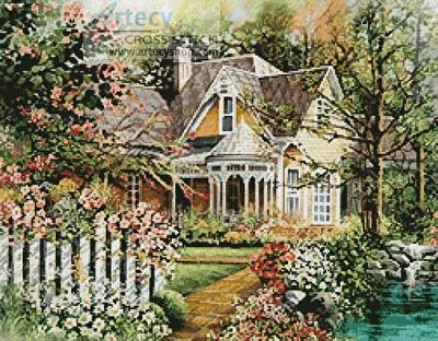 cross stitch pattern House with Picket Fence