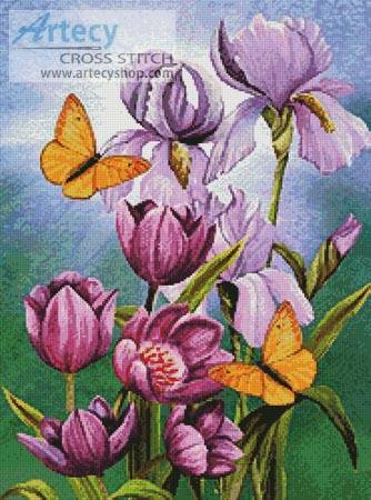 cross stitch pattern Irises and Tulips