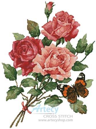 cross stitch pattern Roses and Butterfly