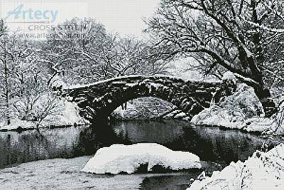 cross stitch pattern Lake and Bridge in Winter