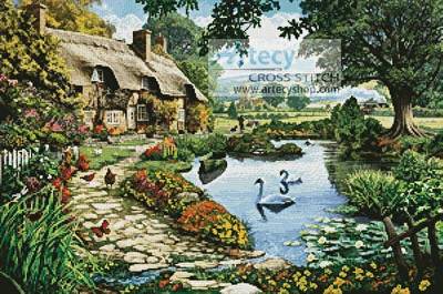 cross stitch pattern Cottage by the lake