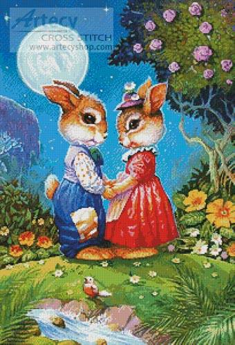 cross stitch pattern Rabbits in the Moonlight