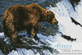 cross stitch pattern Mini Grizzly Bear Salmon Fishing