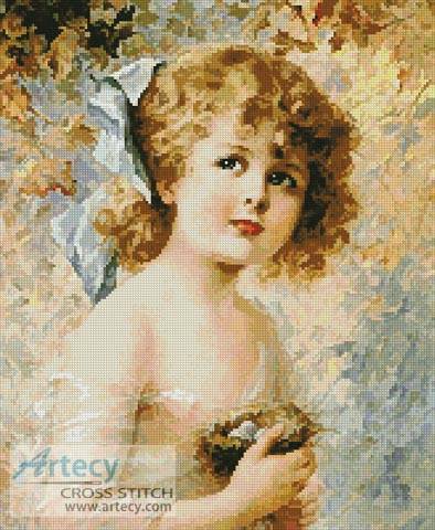 cross stitch pattern Girl Holding a Nest