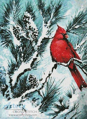 cross stitch pattern Winter's Glory Red Bird