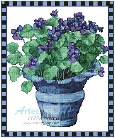 cross stitch pattern Pot of Violets