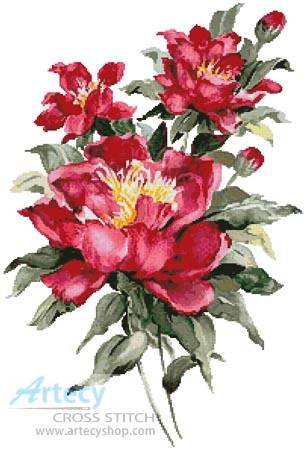 cross stitch pattern Red Peonies