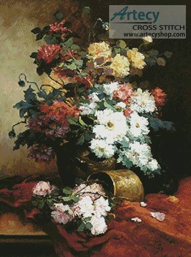 cross stitch pattern Roses and Dahlias