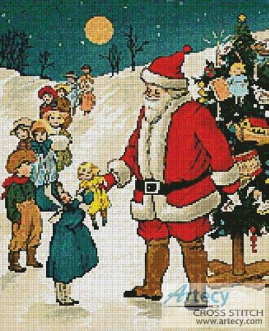 cross stitch pattern Santa Giving Presents
