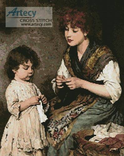 cross stitch pattern The Knitting Lesson