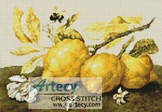 cross stitch pattern Three Lemons with a Bumble Bee