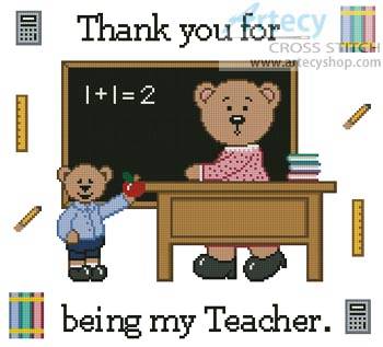 cross stitch pattern Teacher Teddy Border 2