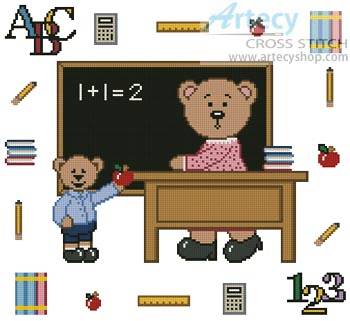 cross stitch pattern Teacher Teddy Border 1