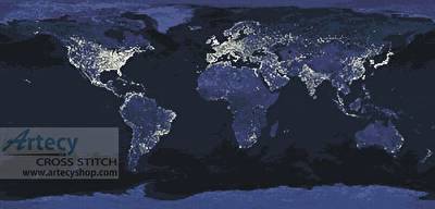 cross stitch pattern Whole Earth at Night Panorama