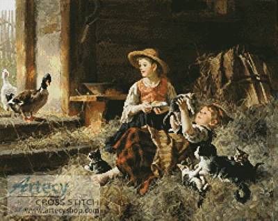 cross stitch pattern Calling on Farmyard Friends