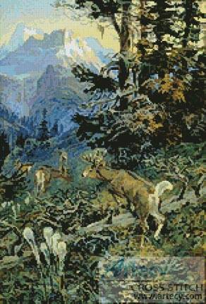 cross stitch pattern Deer in Forest 2