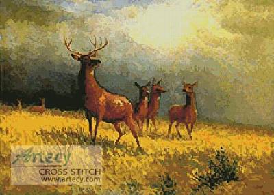 cross stitch pattern Deer in a Field