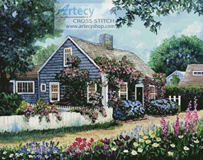 cross stitch pattern Cottage with Roses