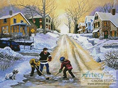 cross stitch pattern Winter Street Scene