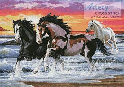 cross stitch pattern Horses on a Beach