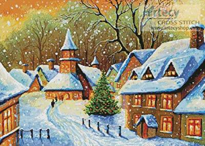 cross stitch pattern Snowy Village