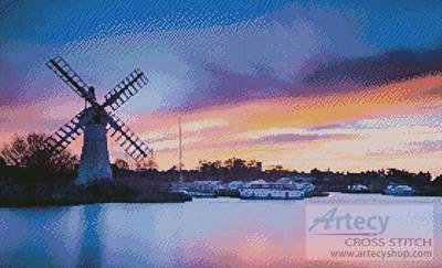 cross stitch pattern Windmill at Dawn