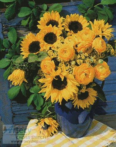 cross stitch pattern Yellow Country Flowers