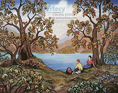 cross stitch pattern Picnic by a Lake