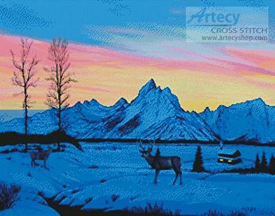 cross stitch pattern Teton Sunset in Winter