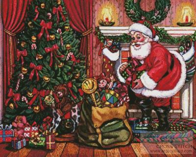 cross stitch pattern Santa on Christmas Eve