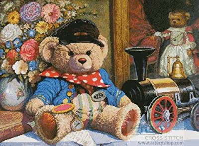 cross stitch pattern Teddy and Locomotive