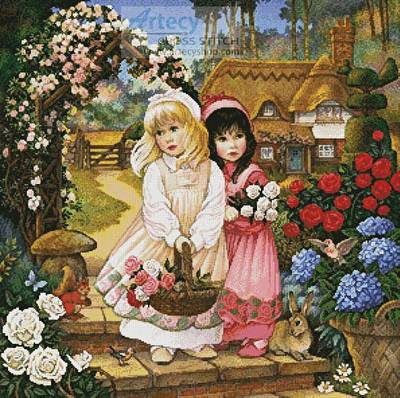 cross stitch pattern Snow White and Rose Red
