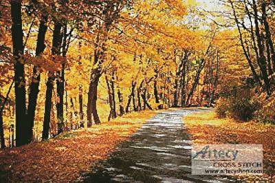 cross stitch pattern Path Through Autumn Trees