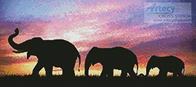cross stitch pattern Silhouettes of Elephants at Sunset