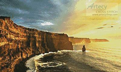 cross stitch pattern Waves Crashing on Rocky Cliffs