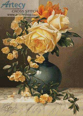 cross stitch pattern Yellow Roses in a Vase