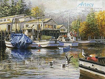 cross stitch pattern Gulls at the Marina