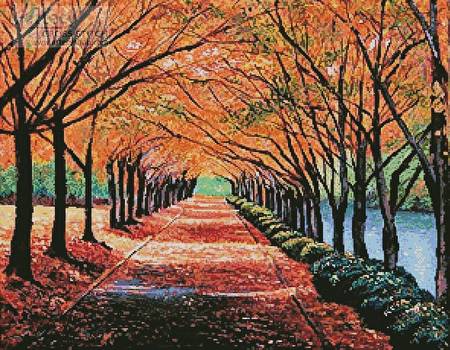 cross stitch pattern Autumn Tree Lane