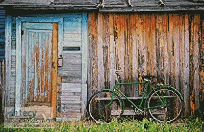 cross stitch pattern Barn and Bike