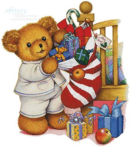 cross stitch pattern Christmas Teddy Boy