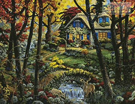 cross stitch pattern Cottage in a Forest