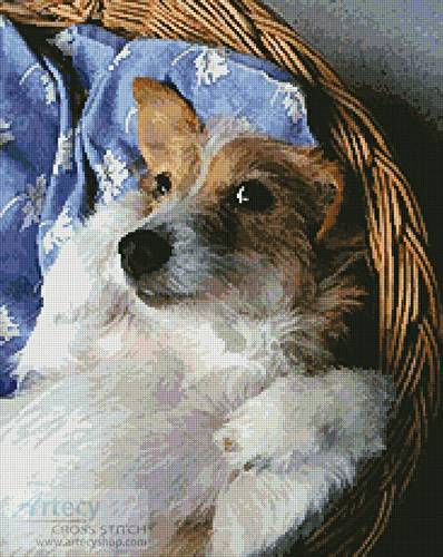 cross stitch pattern Dog in Basket