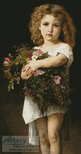 cross stitch pattern Girl Holding Flowers